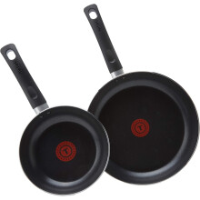 Tefal Taste Twin Pack 20cm & 28cm Aluminium Non-Stick Frying Pans - Thermospot Indicator, PTFE, Dishwasher Safe - Black B189S244