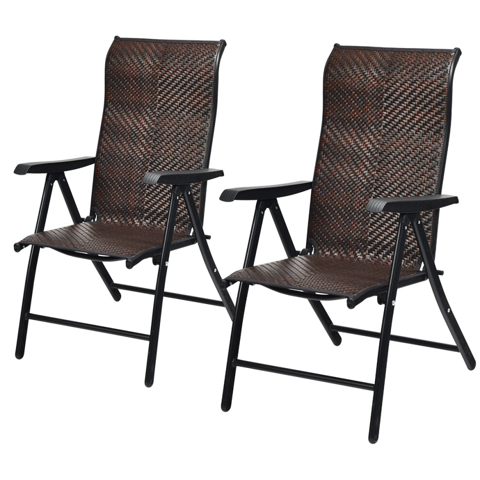 2 Piece Patio Rattan Folding Chair Outdoor with Widened Armrest