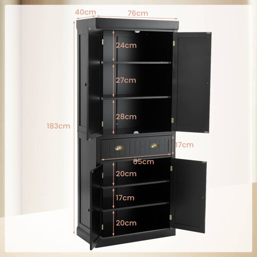 Costway Large Pantry Cabinet Freestanding Kitchen Accent Storage Cabinet Black 1
