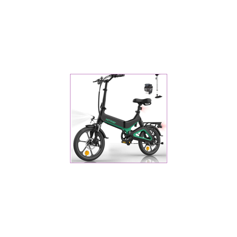 (Black + Green) HITWAY E-Bike BK2 Folding Electric Bike 250W 16 Pedelec 35-70km Scope Grey