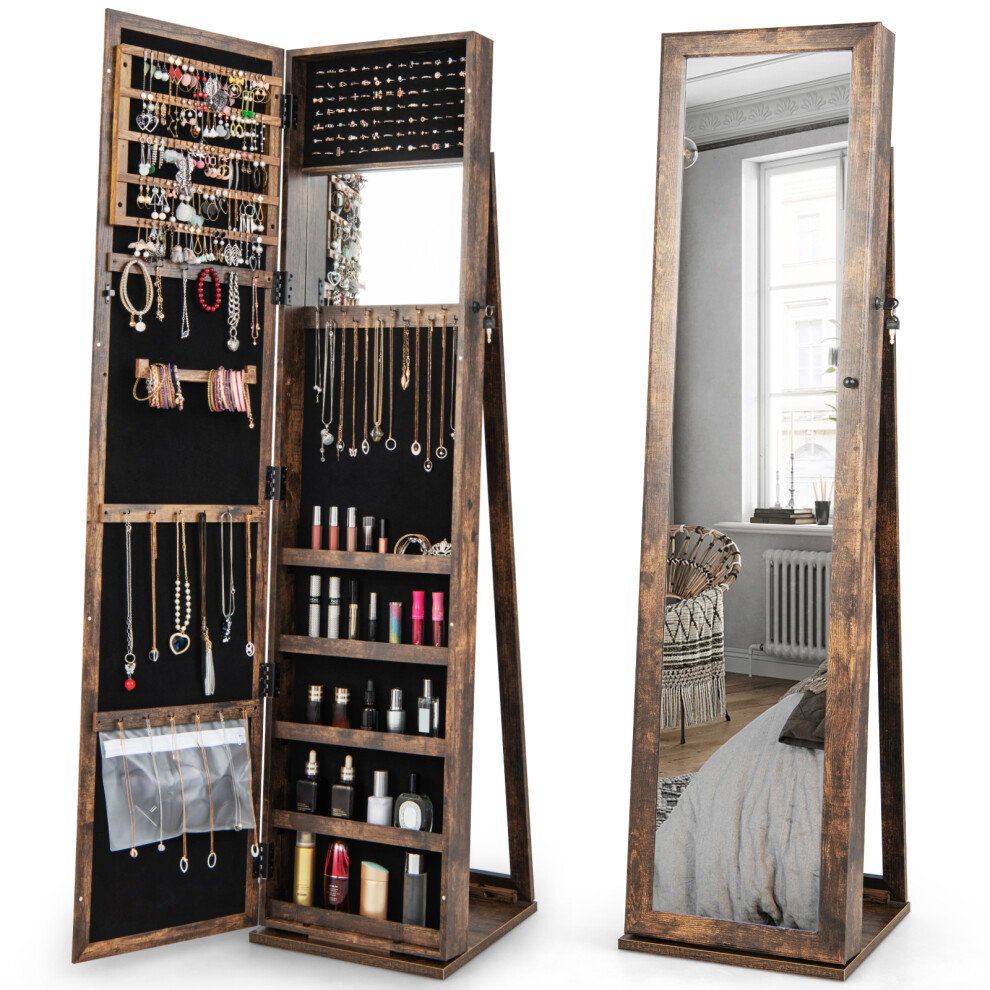 Jewelry Cabinet Armoire Lockable Standing w/ Full Length Mirror