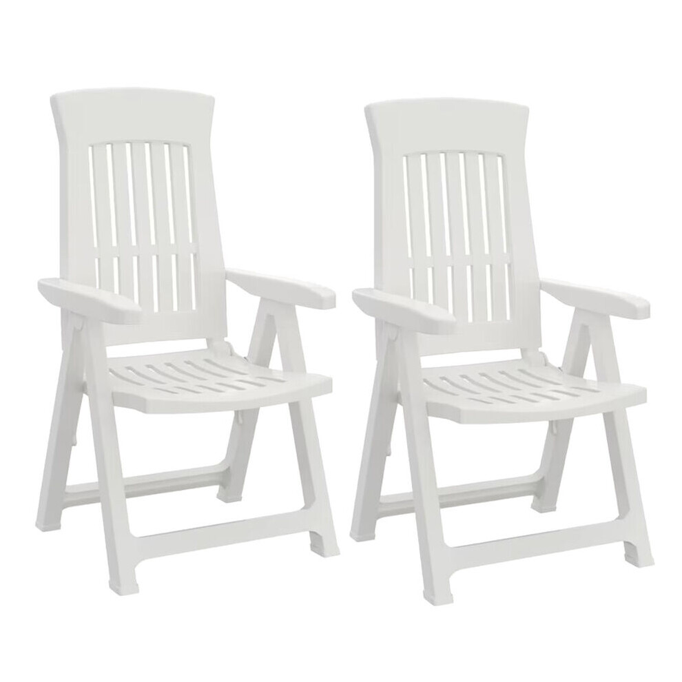 (White 2) Outdoor Foldable Plastic Garden Chair Patio Furniture With Adjustable Back