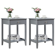 2PCS Wooden Nightstands with Sliding Drawer and Storage Shelf