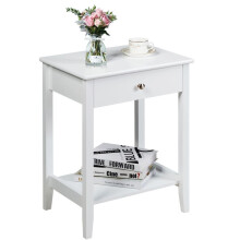 Wooden Nightstand with Sliding Drawer and Storage Shelf