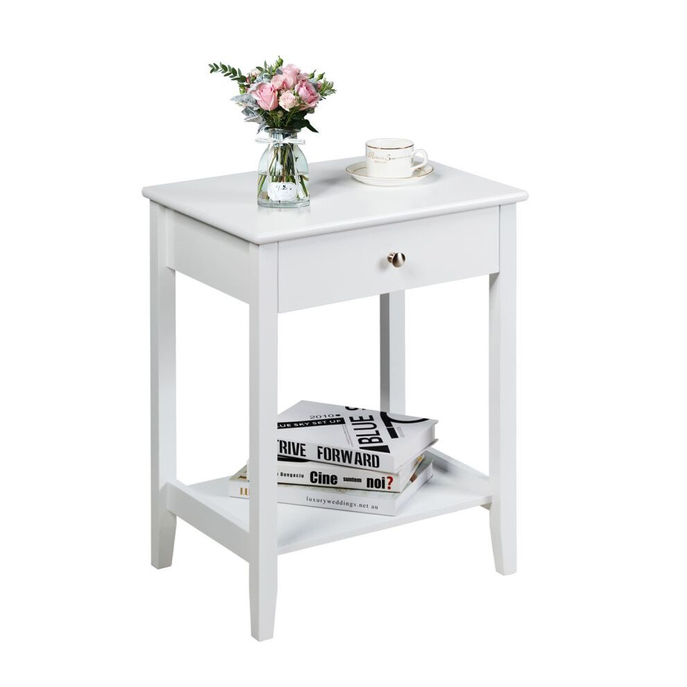 Costway Wooden Nightstand With Sliding Drawer And Storage Shelf
