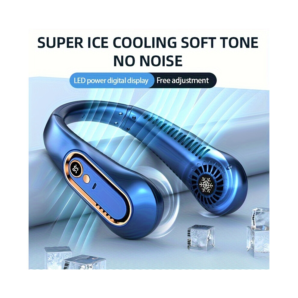 Closkye (Blue) Vaneless Hanging Neck Fan, Portable Usb Cooler Fan With 5 Speeds And Digital Display