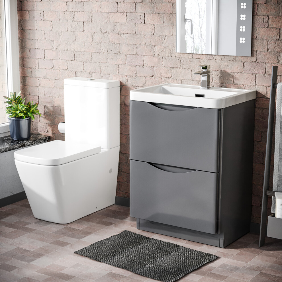 Merton 600 Freestanding Light Grey Vanity Basin & Rimless Close Coupled Toilet