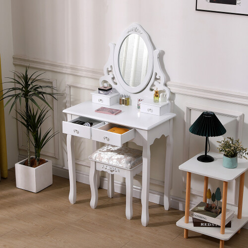 Living And Home Makeup Vanity Desk with Mirror and Stool 1
