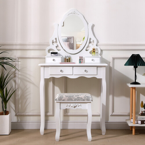 Living And Home Makeup Vanity Desk with Mirror and Stool 2