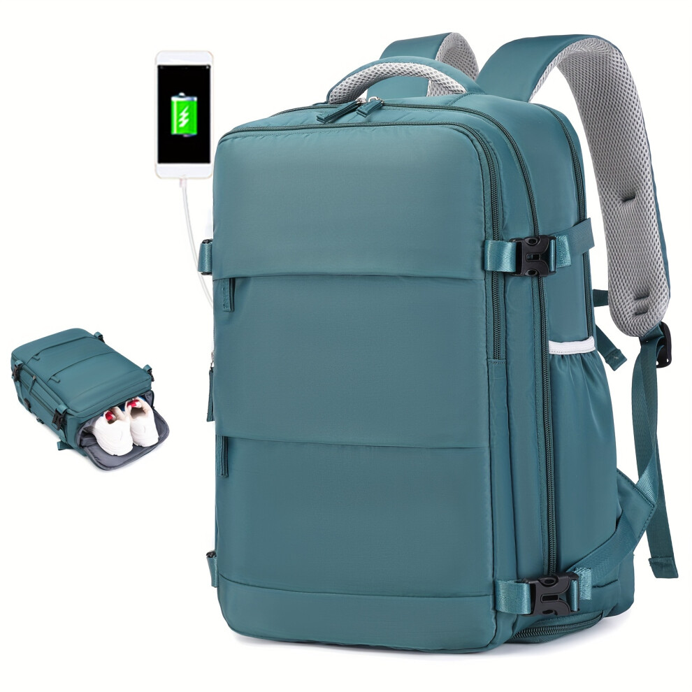 (Lake Blue) Flight-approved Carry-on Backpack With Shoe Compartment, Waterproof Travel Luggage Daypack,