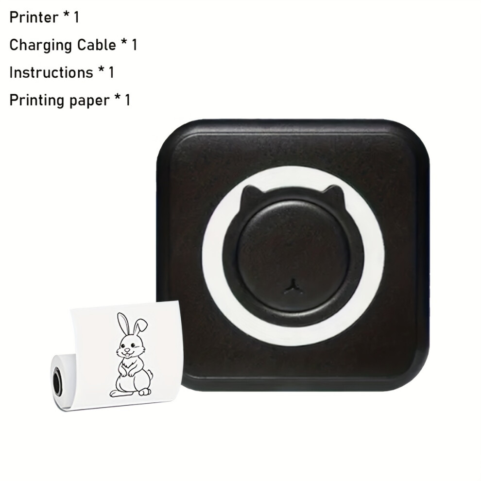 (Black) 1Pc Mini Printer Portable Pocket Printer Inkless Photo Printer For Wireless Printer For Ios/Android Smartphone Black 9448871738201