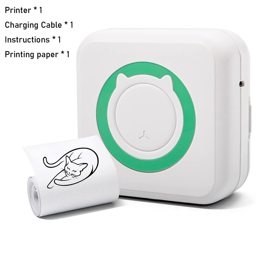 (Green) 1Pc Mini Printer Portable Pocket Printer Inkless Photo Printer For Wireless Printer For Ios/Android Smartphone Green 9448871738225