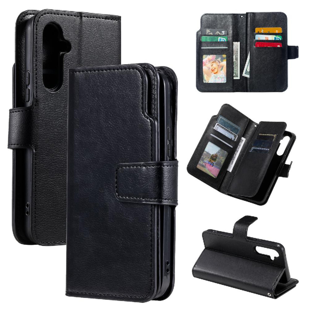 (Black) Case For Samsung Galaxy S23 Fe 9 Card Slots Magnetic Pu Leather Wallet Kickstand Black 764762614829