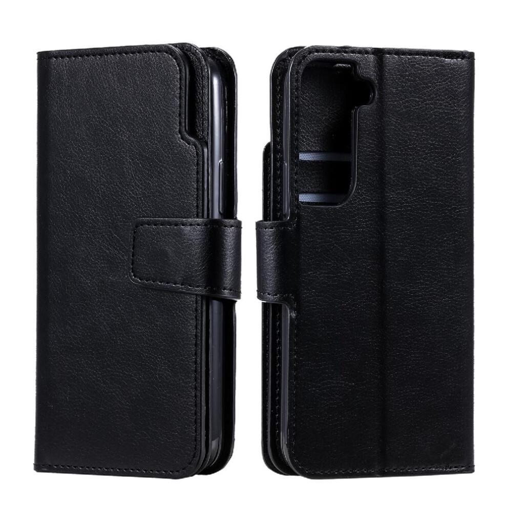 (Black) Case For Samsung Galaxy S22 Plus Kickstand Wallet 9 Card Slots PU Leather Magnetic