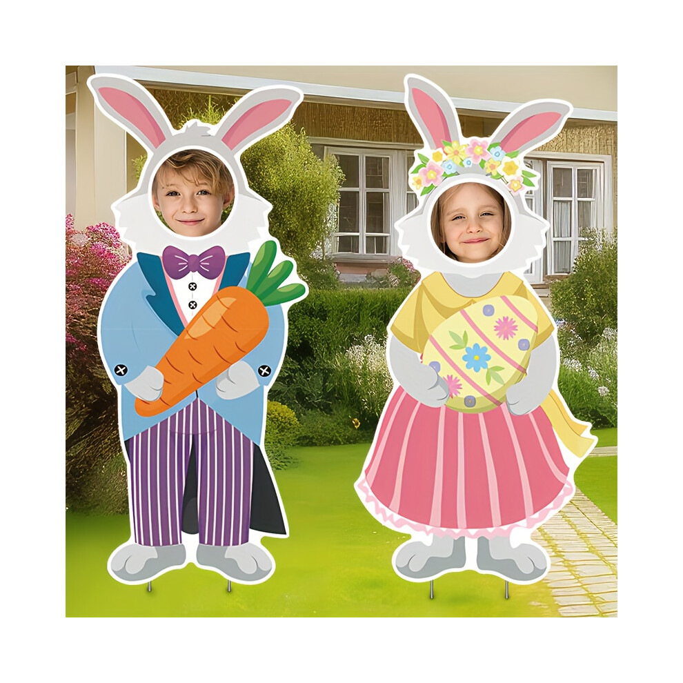 (2 Pack) 2pcs Faceless Easter Bunny Yard Sign With Stakes, Easter Signs For Garden Lawn, Outdoor Yard Signs Decorations