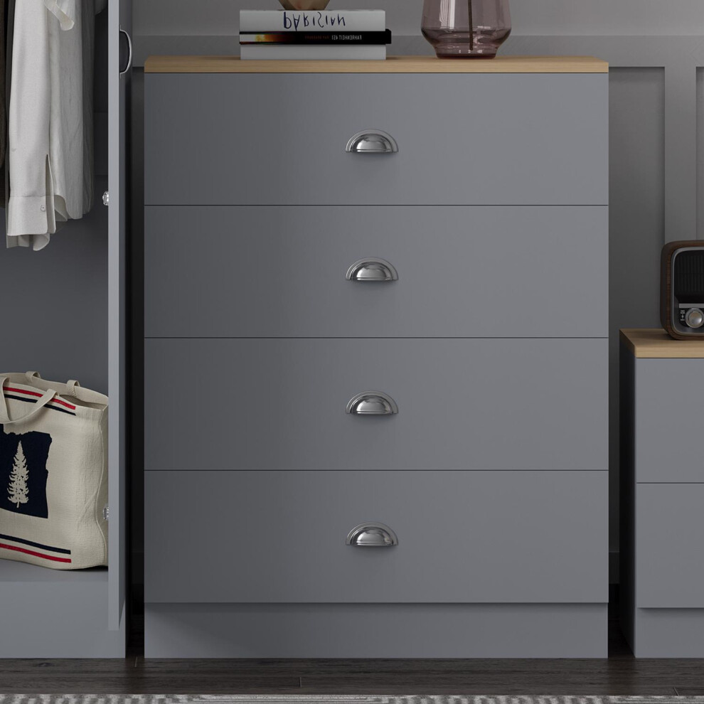 4 Drawer Chest of Drawers Modern Bedroom Furniture Cup Style Handles Matt Grey