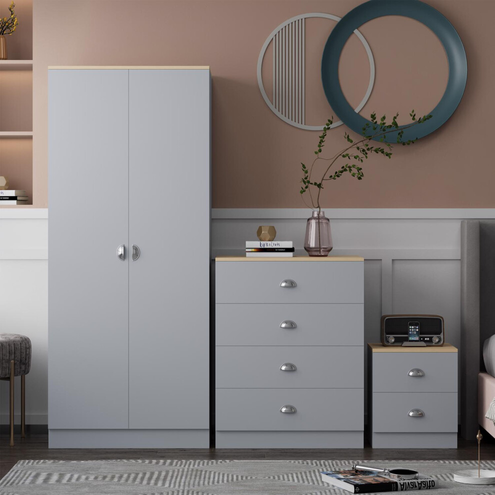 3 Piece Modern Matt Grey Storage Solution Bedroom Furniture Set Cup Handles