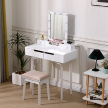 Modern Makeup Desk Set with Lighted Mirror and Stool