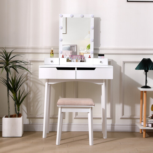 Living And Home Modern Makeup Desk Set with Lighted Mirror and Stool 2