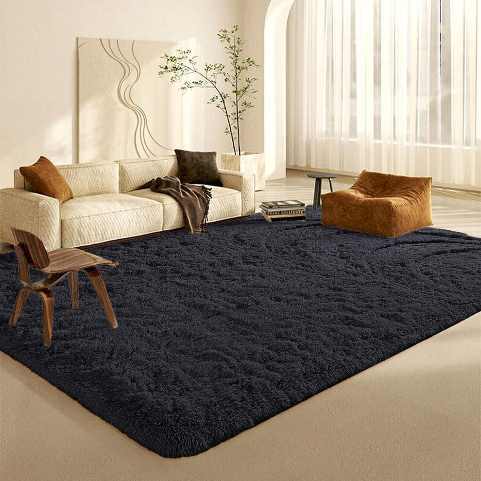 (Black, 120X120CM) Large Shaggy Rugs Non-Slip Fluffy Rug Soft Carpet Mat-image-OPC-PDQVJW2-NEW