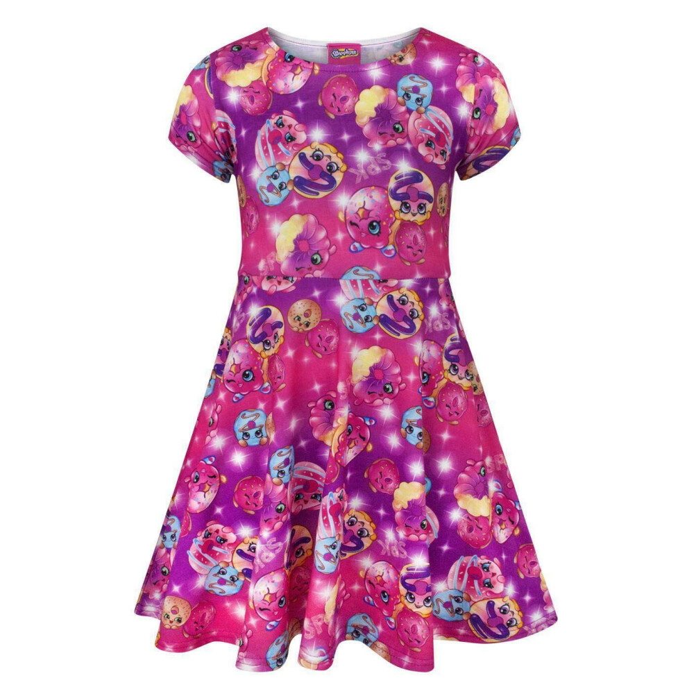 (11-12 Years) Shopkins Short Sleeve Skater Dress (Girls Pink)