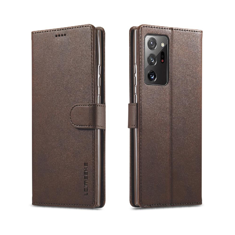 (Brown) Case For Samsung Galaxy Note 20 Ultra With Holder Calf Texture Horizontal Flip Leather Case Card Slots Wallet Brown 764762616243