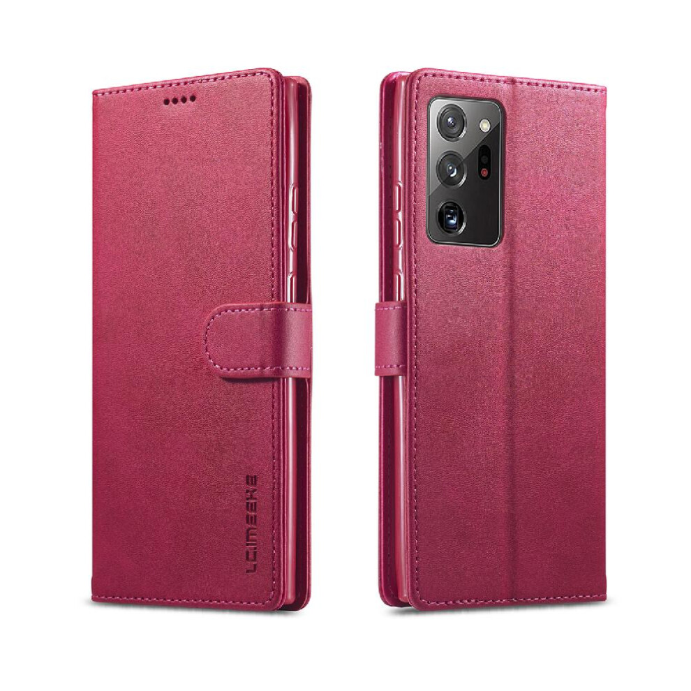 (Red) Case For Samsung Galaxy Note 20 Ultra With Holder Calf Texture Horizontal Flip Leather Case Card Slots Wallet Red 764762616236