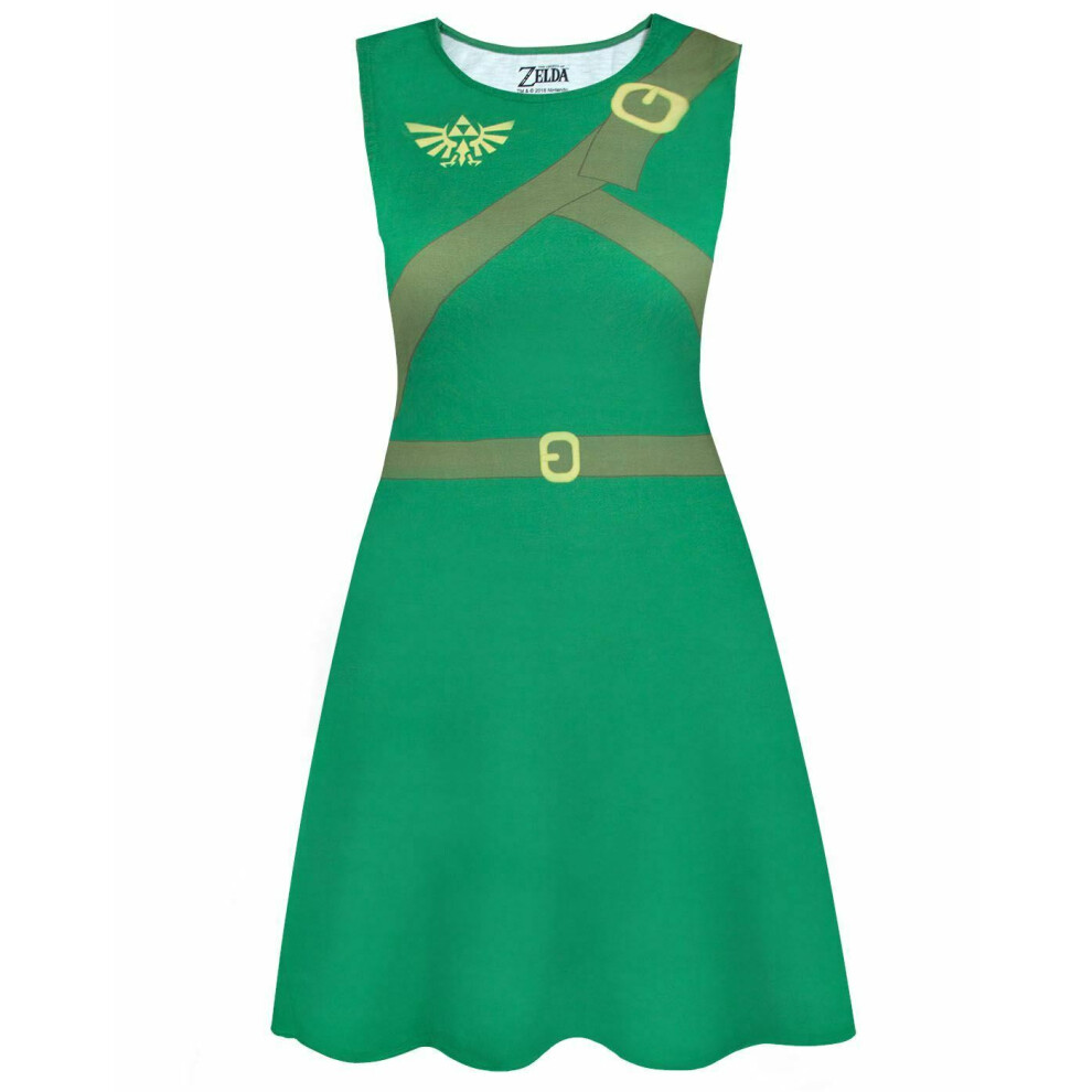(Medium) Nintendo Sleeveless Skater Dress (Womens Green)