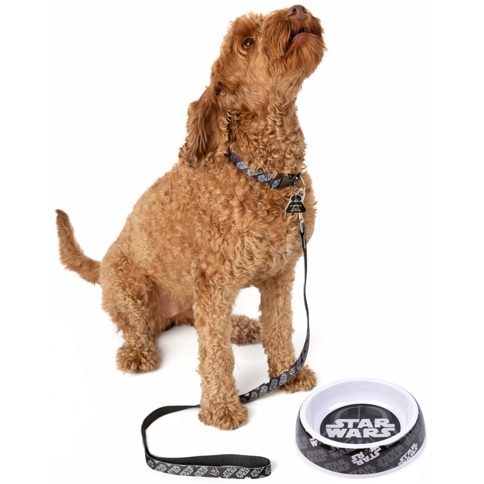 (Medium) Star Wars Bowl , Collar , Charm and Lead Gift Set (Unisex Black)