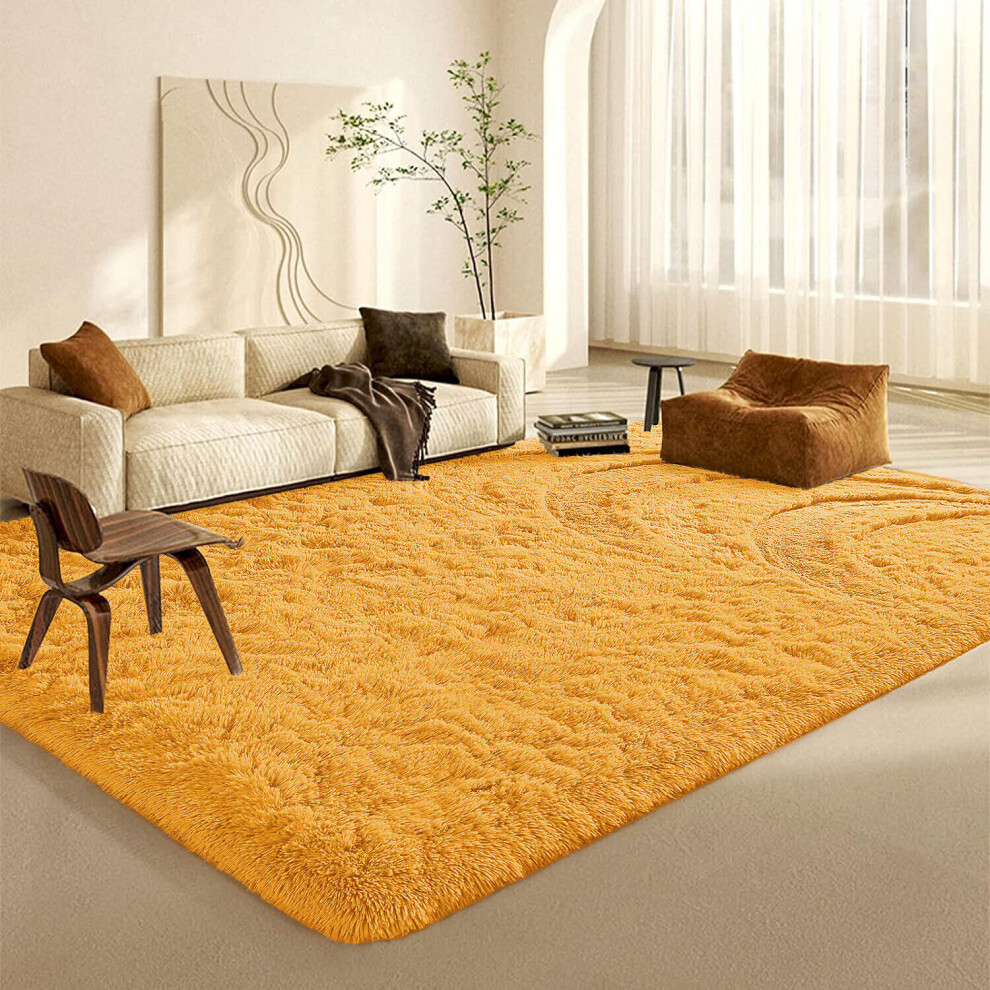 (Ochre, 60X220CM) Large Shaggy Rugs Non-Slip Fluffy Rug Soft Carpet Mat