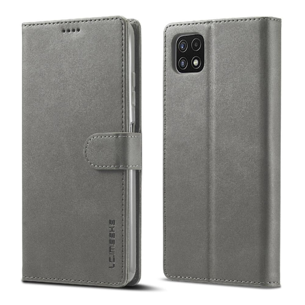( ) Case For Samsung Galaxy A22 5G Calf Texture Horizontal Flip Leather Case Card Slots Wallet With Holder Gray 764762616618