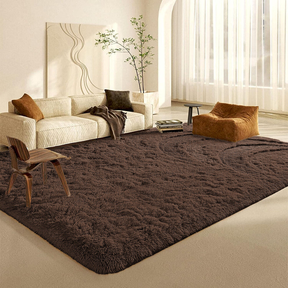 (Brown, 200X290CM) Large Shaggy Rugs Non-Slip Fluffy Rug Soft Carpet Mat