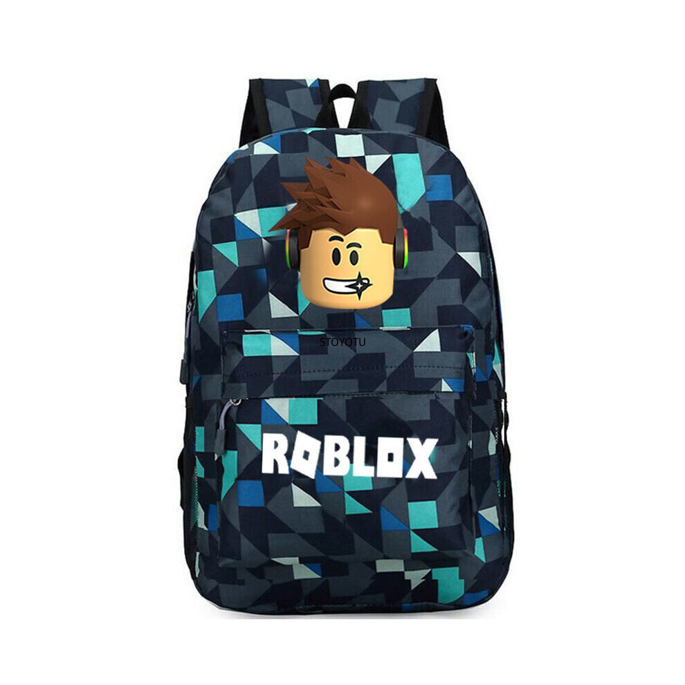 (Blue Grid) Unisex ROBLOX Game School Bag Backpack Student Casual Backpack Print Bags