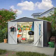 (10X8FT, Anthracite) Birchtree Steel Apex Garden Shed | Metal Garden Tool Shed