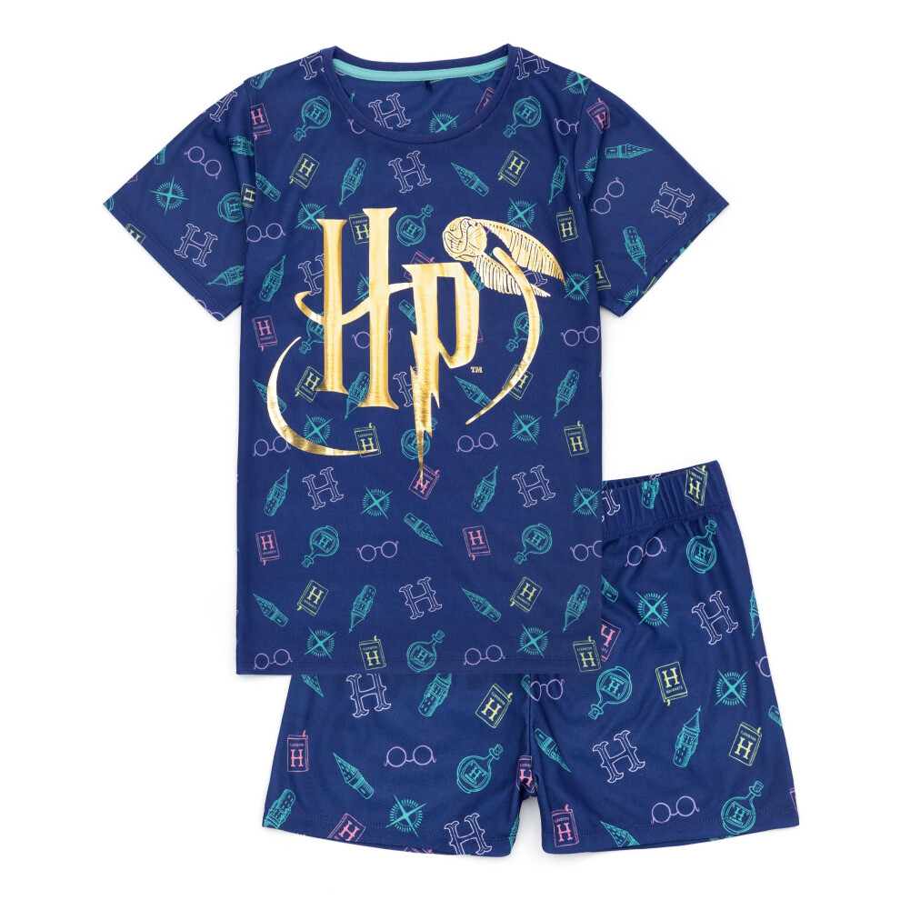 (11-12 Years) Harry Potter Short Sleeve Short Leg Pyjama Set (Girls Blue)