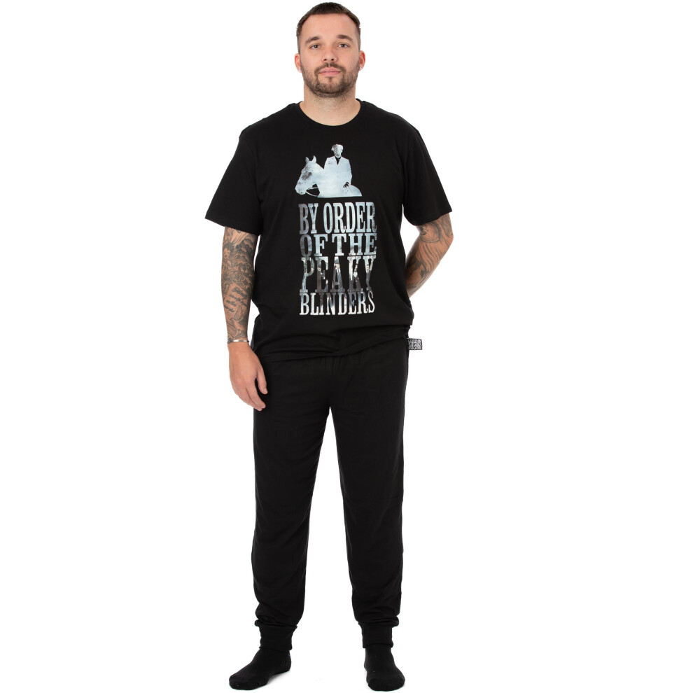 (Medium) Peaky Blinders Short Sleeve Long Leg Pyjama Set (Mens Black)