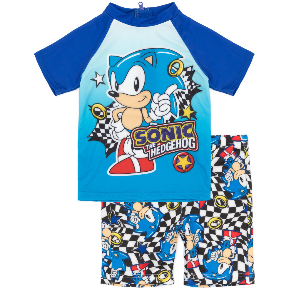 (7-8 Years) Sonic the Hedgehog 2 Piece Swim Set (Boys Blue)