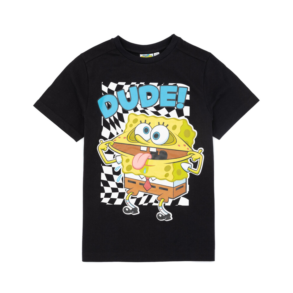 (9-10 Years) SpongeBob SquarePants Short Sleeved T-Shirt (Boys Black)