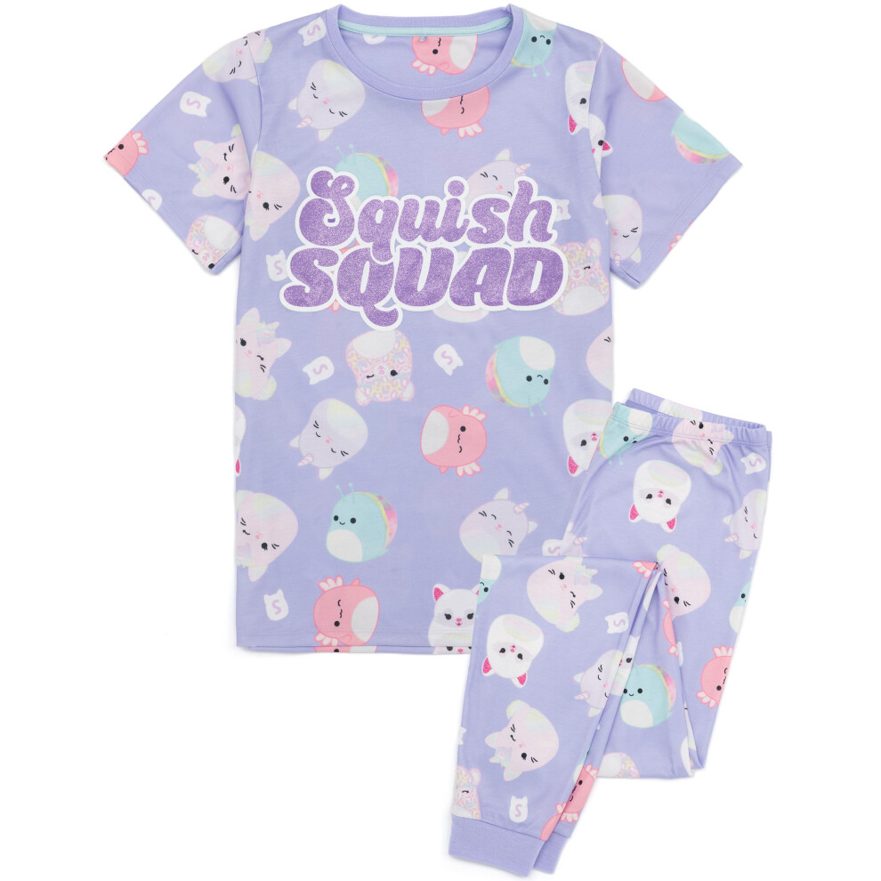 (12-13 Years) Squishmallows Short Sleeve Long Leg Pyjama Set (Unisex Kids Purple)