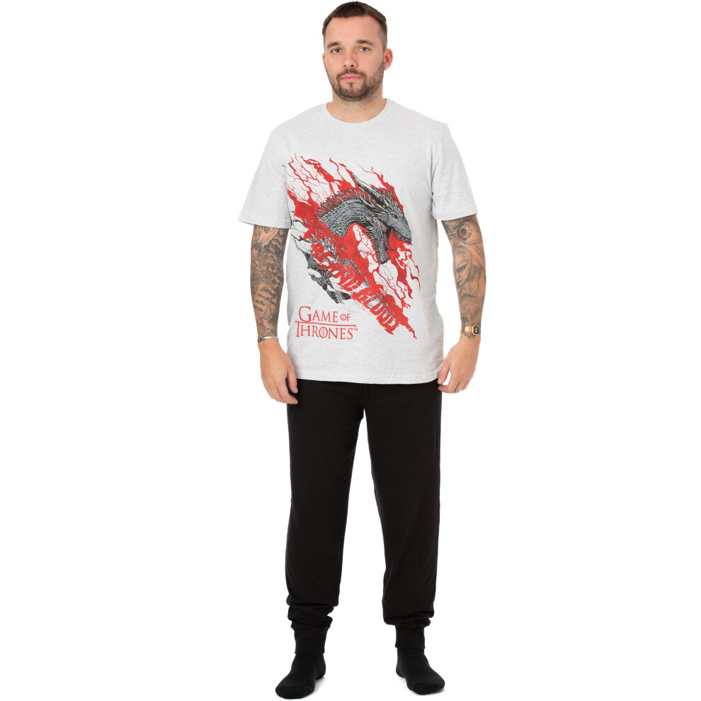 (Medium) Game of Thrones Short Sleeve Long Leg Pyjama Set (Mens White)