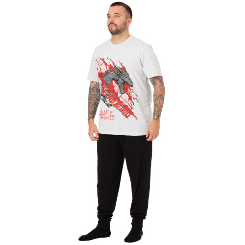 Game of Thrones (Medium) Game of Thrones Short Sleeve Long Leg Pyjama Set (Mens White) 1