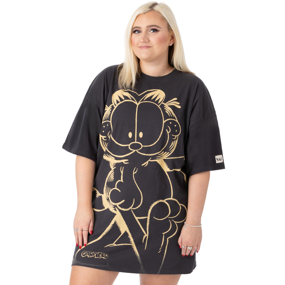 (X-Large) Garfield Oversized Short Sleeved T-Shirt (Womens Grey)