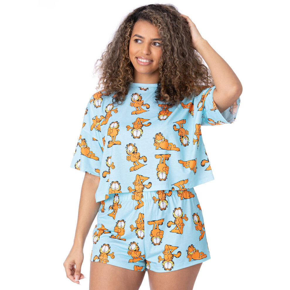 (Small) Garfield Short Sleeve Short Leg Pyjama Set (Womens Blue)