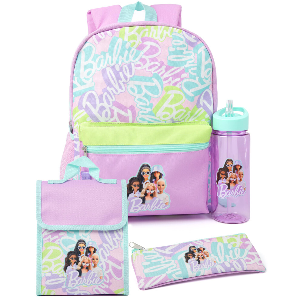 Barbie 4 Piece Backpack Set (Girls Purple)