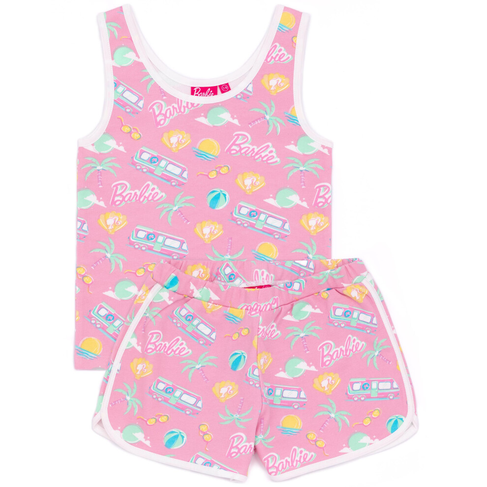 (9-10 Years) Barbie 2 Piece Towelling Co-ord (Girls Pink)