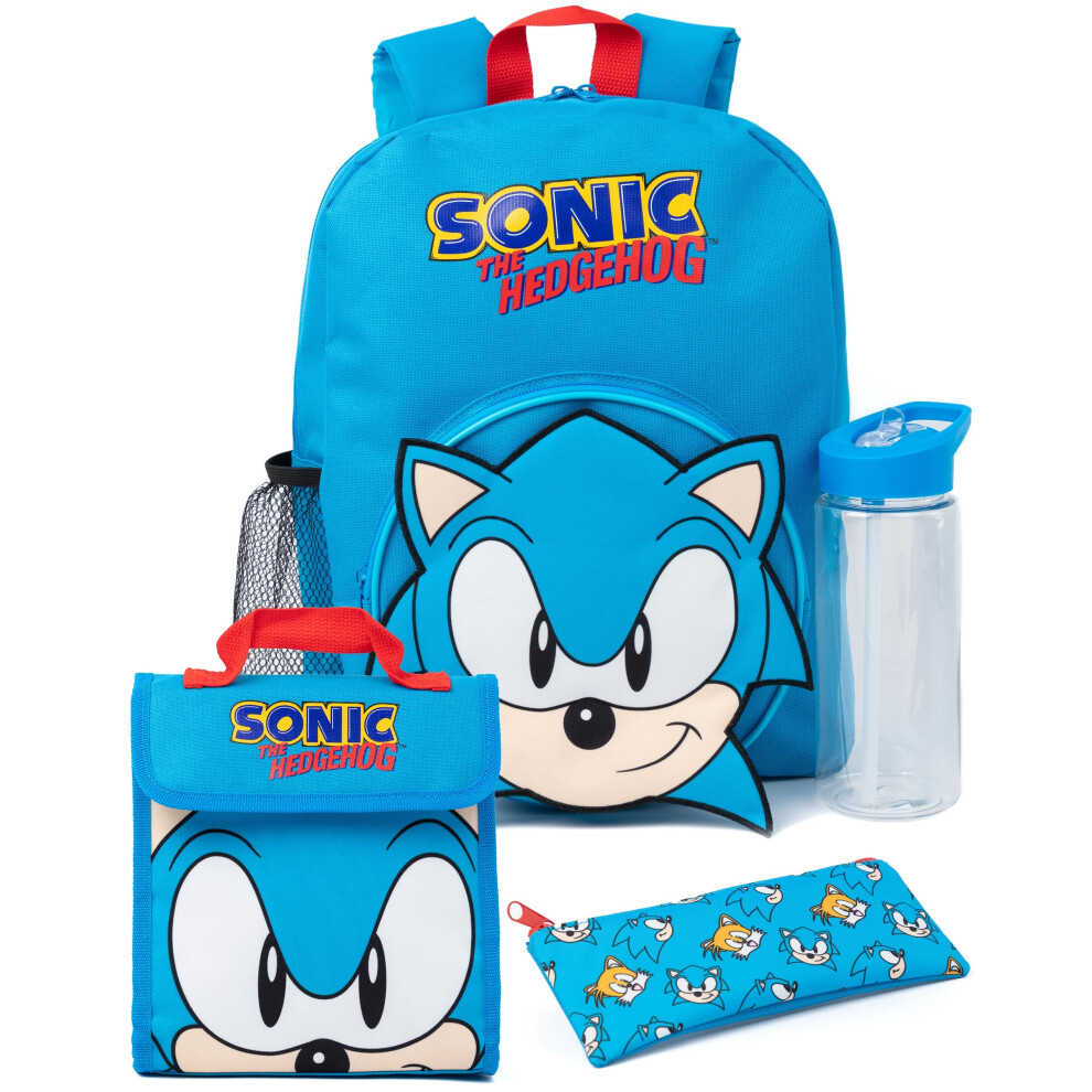 Sonic the Hedgehog 4 Piece Backpack Set (Unisex Kids Blue)