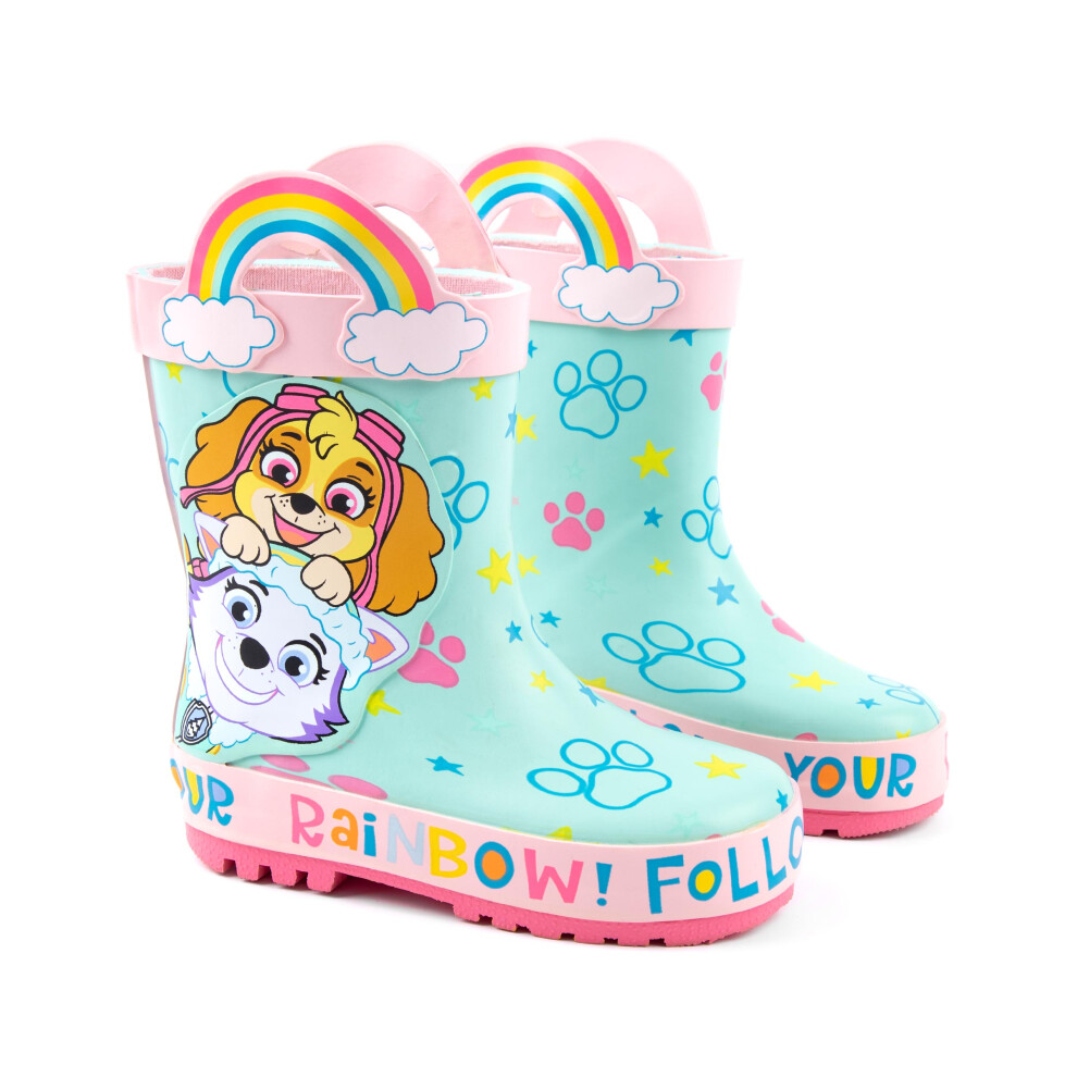 (7 UK) Paw Patrol Wellington Boots with Handles (Girls Multicoloured)