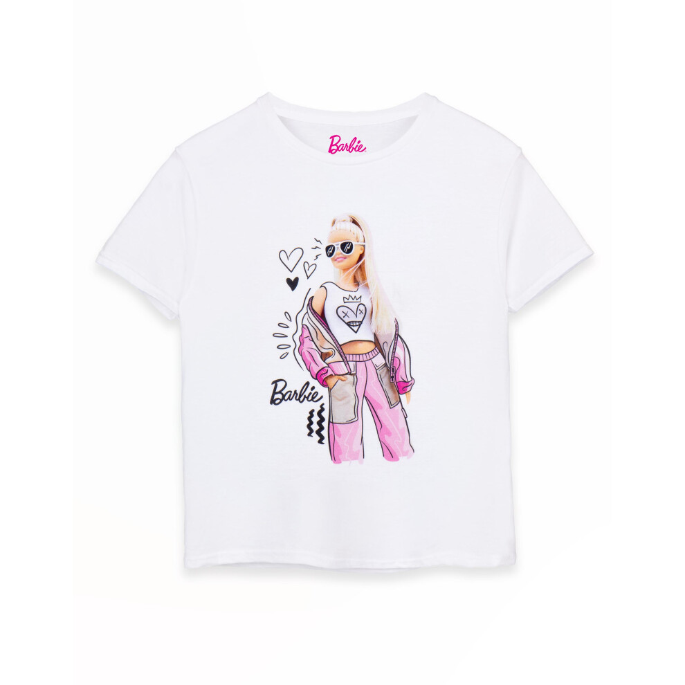 (11-12 Years) Barbie Short Sleeved T-Shirt (Girls White)