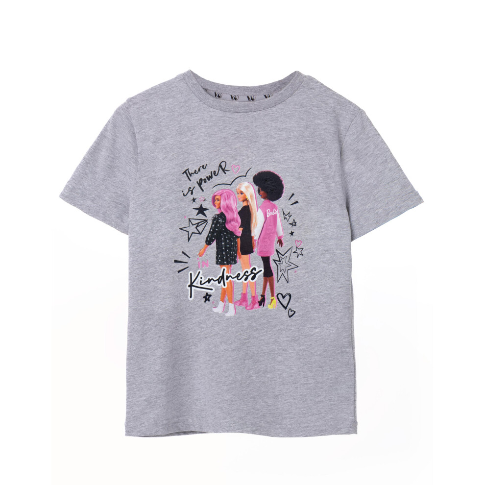 (11-12 Years) Barbie Short Sleeved T-Shirt (Girls Grey)