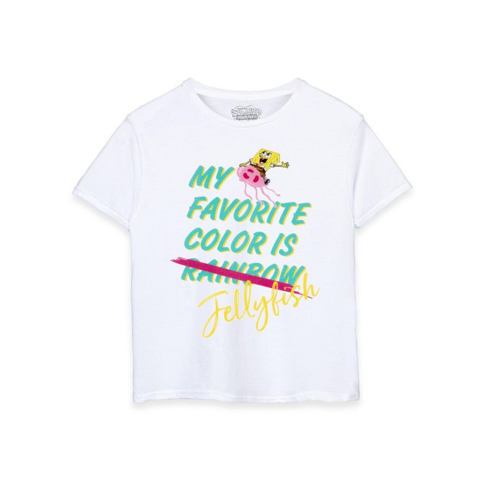 (11-12 Years) SpongeBob SquarePants Short Sleeved T-Shirt (Girls White)